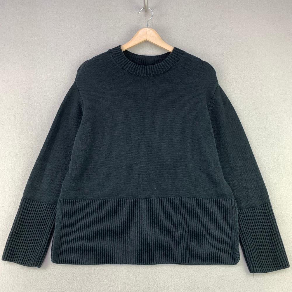 Vintage GAP Crewneck Sweater Womens Small Black Ribbed Knit Side Slit Y2K Cotton